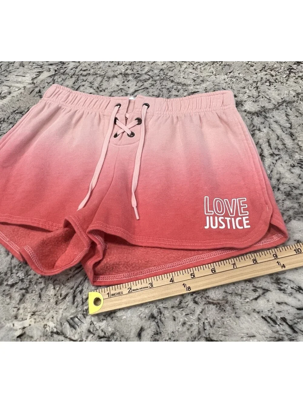 Justice Active Girls Hombre Logo Lace Up Elastic Waist Dolphin Shorts Size 14/16